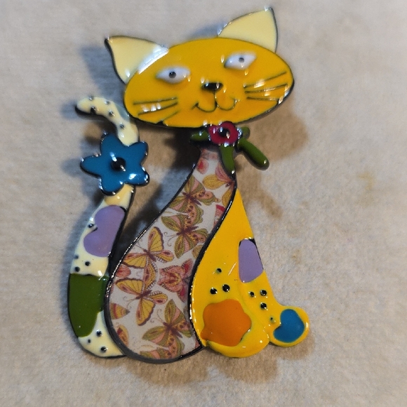 Enamel Colorful Cat Brooch NWT Modern - Picture 1 of 4